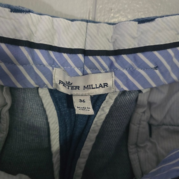 Peter Millar Mens 36 Shorts Blue Flat Front Chino Golf Linen Performance Texture - Picture 5 of 6